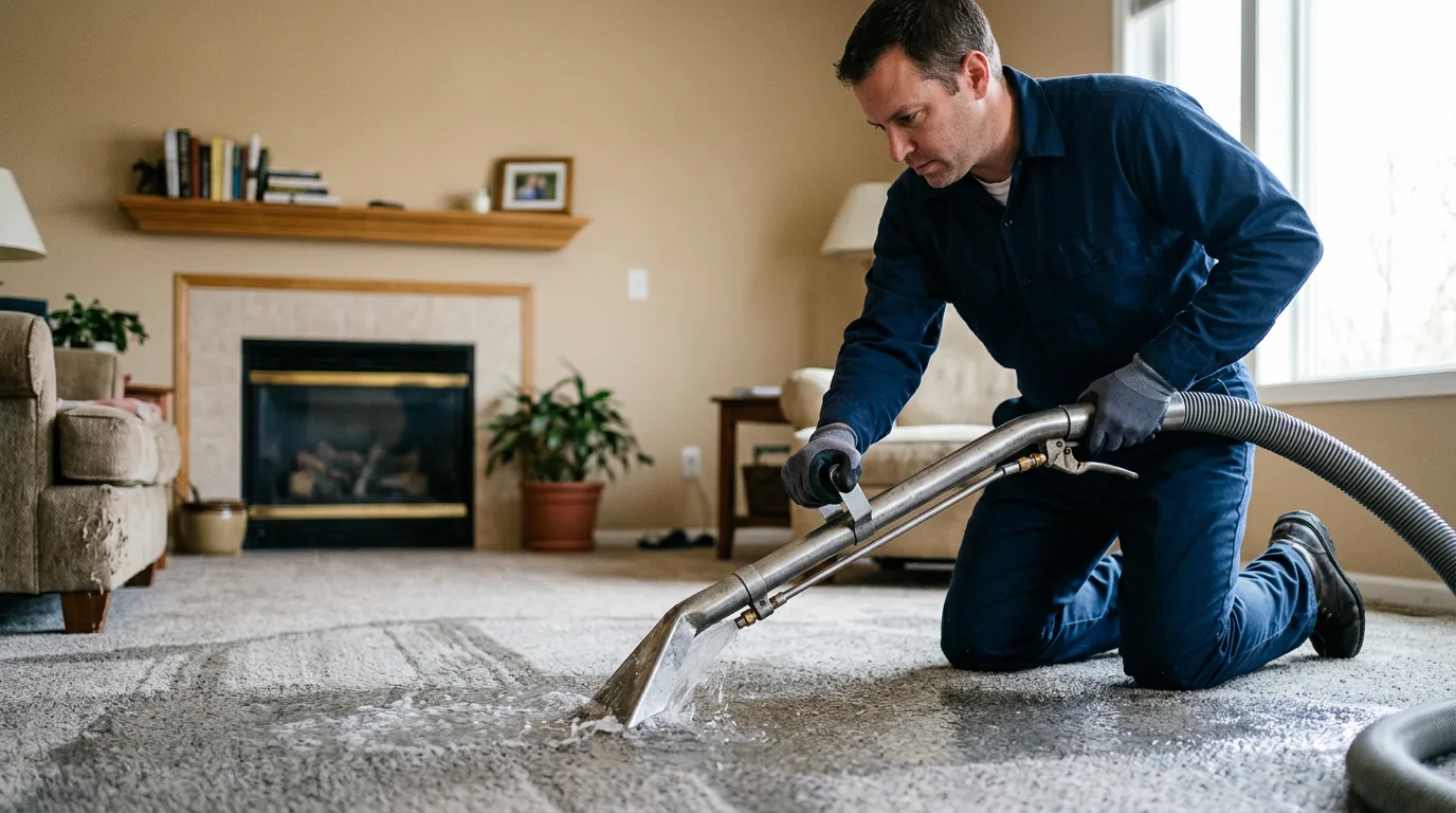 Water damage restoration technician working near Milton, IL